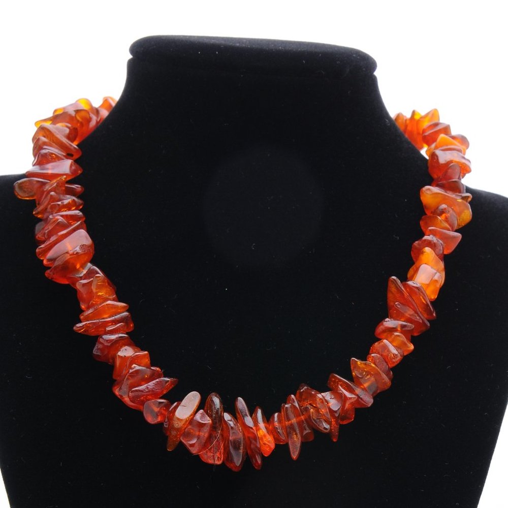 Ruby Baltic Amber Nugget Choker Necklace - Vintage